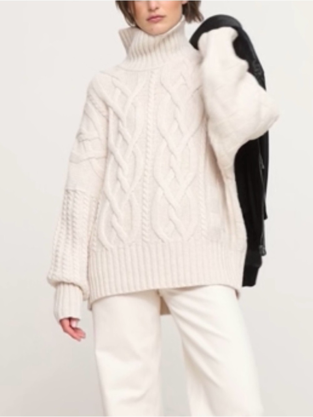 Banana Republic Chunky Fisherman Cable Knit Sweater XL Cream Cotton Turtleneck